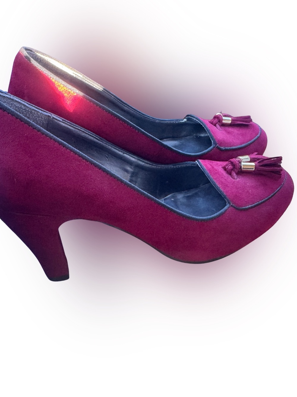 Madeline Burgundy Suede Tassel Heels